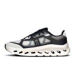 On Cloudtilt Remix Black Ivory women's sneaker side profile with layered mesh upper and white CloudTec Phase sole