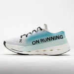 On Cloudboom Max white and teal marathon shoe side view