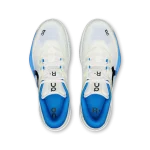 On THE ROGER Pro 3 Clay white and blue tennis shoe side view