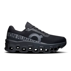On Cloudmonster 2 Black Eclipse women's running shoes side profile with CloudTec sole
