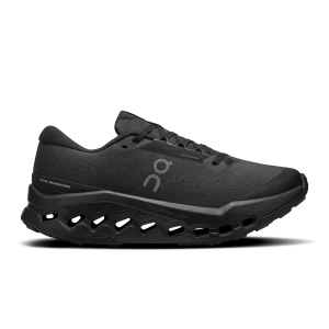 On Cloudsurfer Trail 2 Waterproof running shoe in black, side profile view