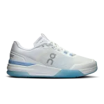 On THE ROGER Advantage Pro white and sky blue tennis shoe side view