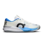 On THE ROGER Pro 3 Clay white and blue tennis shoe side view