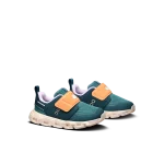On Cloud Dash teal and orange toddler sneaker side view