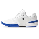 On THE ROGER Pro white and blue tennis shoe side view