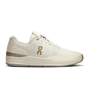 On THE ROGER Pro Ace ivory sneaker with gold logo side view