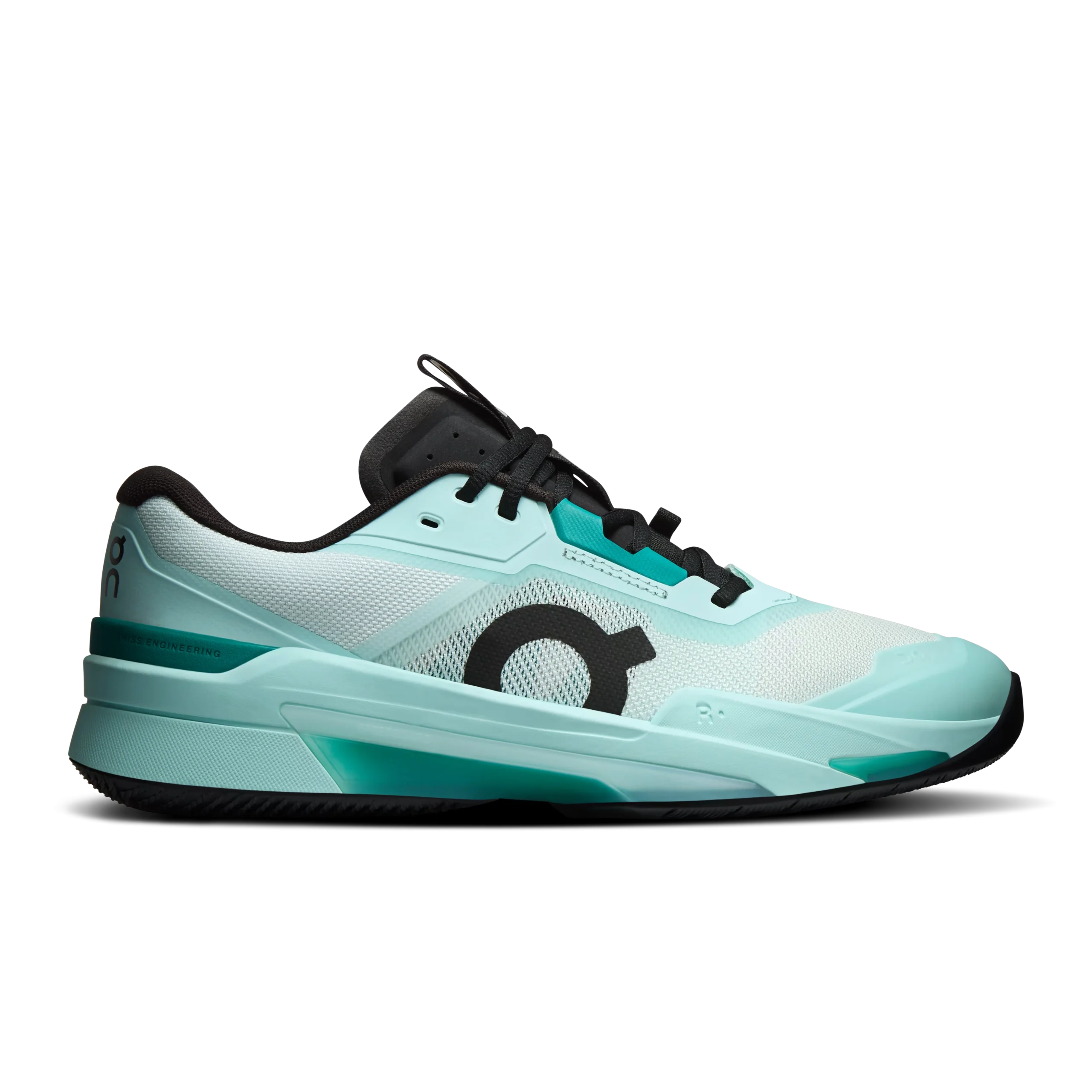 THE ROGER Pro Fire - Mint & Teal Hard Court Shoes On THE ROGER Pro Fire mint and teal tennis shoe side view
