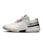 On THE ROGER Pro Fire off-white and purple tennis shoe side view