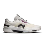 On THE ROGER Pro Fire off-white and purple tennis shoe side view