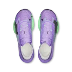 On Cloudboom Strike 2 purple green racing shoe side profile with carbon Speedboard sole