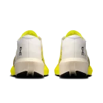 On Cloudboom Strike 2 White Lime racing shoe side profile with carbon Speedboard sole
