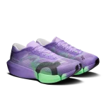 On Cloudboom Strike 2 purple green racing shoe side profile with carbon Speedboard sole