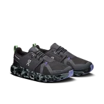 On Cloud Sky 2 Eclipse Myrtle kids' sneaker side profile with speckled CloudTec sole