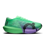 On Cloudboom Strike 2 Verdite Aconite racing shoe side profile with carbon Speedboard sole