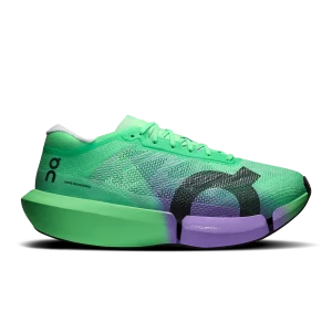 On Cloudboom Strike 2 Verdite Aconite racing shoe side profile with carbon Speedboard sole