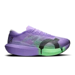 On Cloudboom Strike 2 purple green racing shoe side profile with carbon Speedboard sole