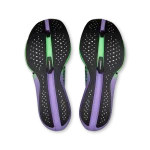 On Cloudboom Strike 2 purple green racing shoe side profile with carbon Speedboard sole