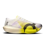 On Cloudboom Strike 2 White Lime racing shoe side profile with carbon Speedboard sole