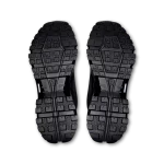 On Cloudrock Low Waterproof Black women's hiking shoe side profile with lugged CloudTec sole