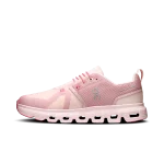 On Cloud Sky 2 Zephyr Camellia kids' sneaker side profile with pink CloudTec sole