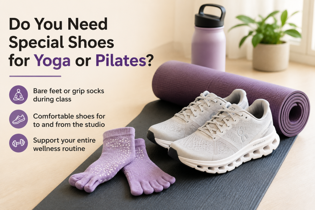 Do You Need Special Shoes for Yoga or Pilates? Yoga mat with trainers and grip socks