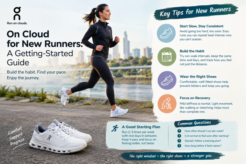 On Cloud shoes for new runners with a beginner runner following a simple run-walk training routine