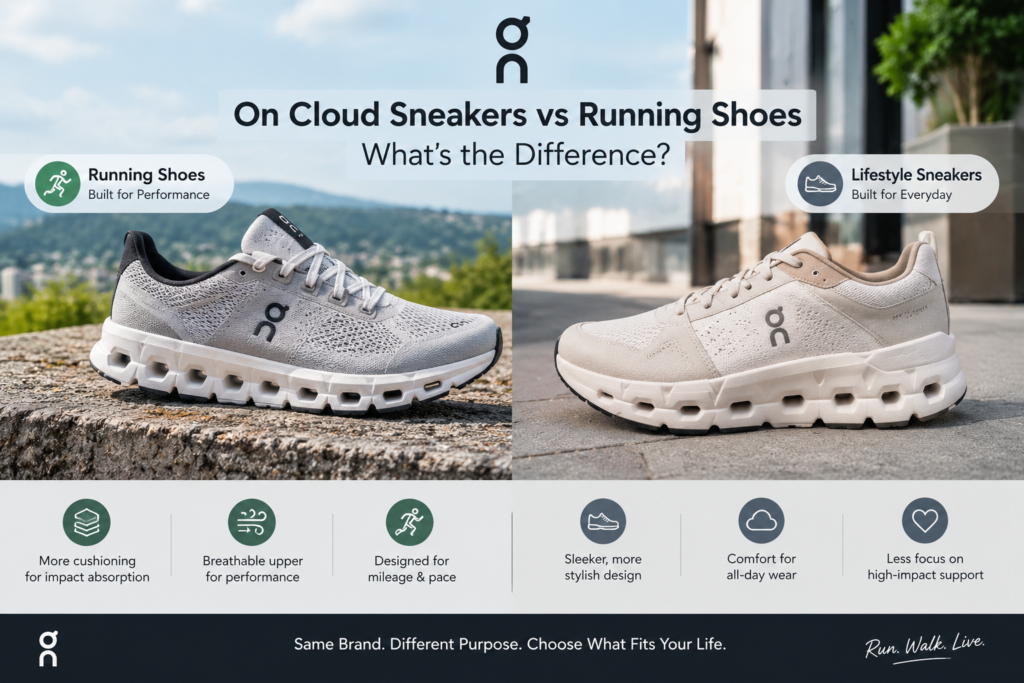 On Cloud sneakers compared with running shoes for everyday wear and running performance